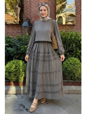 inStyle Fırfırlı Kloş Etekli Füme Takım