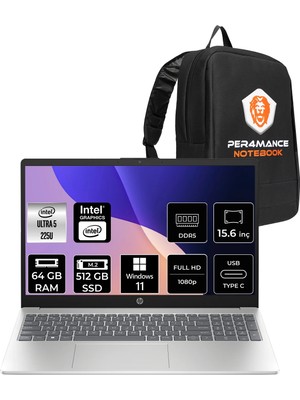 Hp Aı 15 Intel Core Ultra 5 225U 64GB 512GB SSD 15.6" Fhd W11P Taşınabilir Bilgisayar & Per4 Çanta D51E0EAPN422