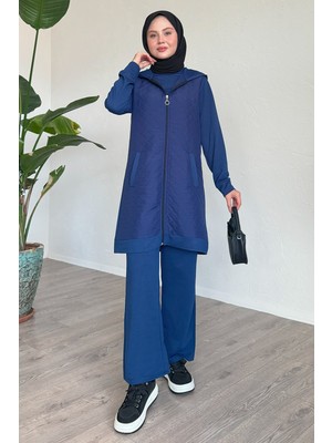 inStyle Fermuarlı Kapitone Lacivert Üçlü Takım