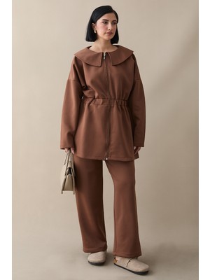 inStyle Gemici Yaka Kahverengi Scuba Takım
