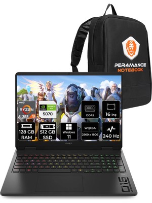 Hp Omen 16 Amd Ryzen Aı 9 365 128GB 512GB SSD RTX5070/8GB 115W 16" Qhd+ 240Hz W11P Taşınabilir Bilgisayar & Per4 Çanta C12CGEAPN476