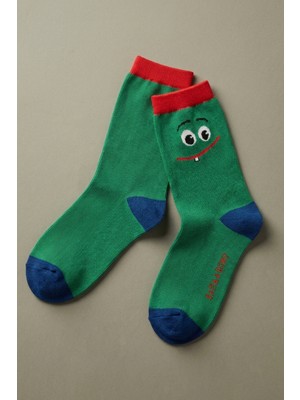 Şaşkın Surat Desenli Yeşil Çocuk Soket Çorap
