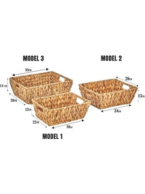 River El Yapımı Hasır Dikdörtgen Dekoratif Sepet, Hasır Dikdörtgen Dekoratif Tepsi 3 Model Seçenekli (30 * 22 * 12CM) (Küçük)