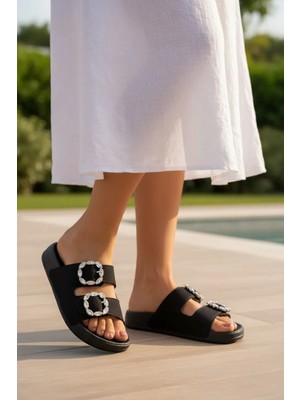 Pienn Taş Tokalı Kadın Terlik – Günlük Rahat Taba Yazlık Sandalet