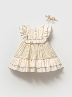 Noynoy Kız 9-24 Ay Fırfır Detaylı Elbise - Ekru - 18 - 24 Ay Ekru