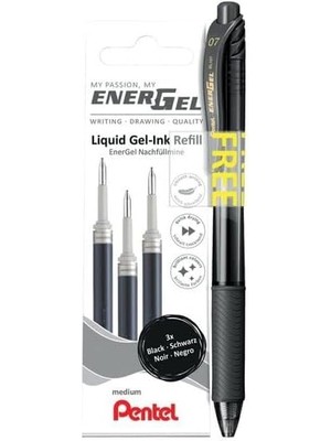 River Energel Mekanizmalı Likit Roller Kalem + 3 Adet Yedek - Siyah Siyah