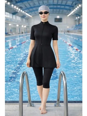 Tesmay Hızlı Kuruyan Likralı Mayo Kumaşı Kısa Kollu Kadın Taytlı Mayo 24147