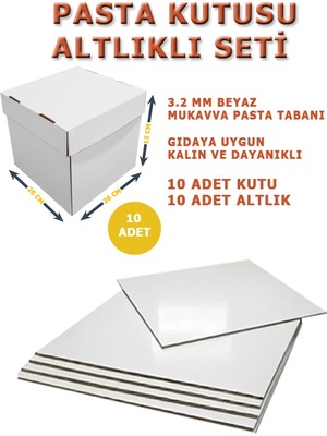 KutuTR 26X26X15 Pasta Kutusu + Altlık Seti (10 Adet) | 3.2 mm Sert Mukavva Altlıklı | Oluklu Mukavva Taşıma Kutusu | Beyaz Takım