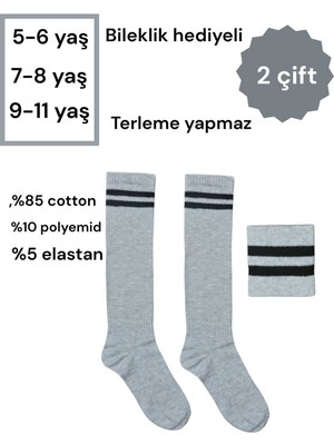 Allians Çocuklar Için Gri Siyah Çemberli Dizaltı Tenis ve Futbol Çorabı Seti