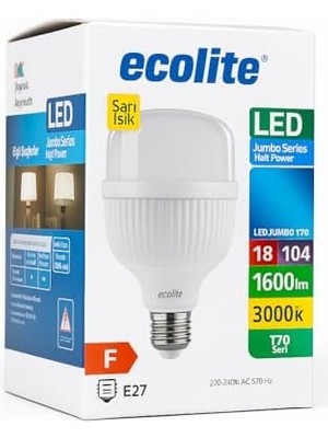 River 18W LED Ampul, 3000K Sarı Işık, 1600 Lümen, 104W Eşdeğer, E27 Duy, 220V, Dimmer Uyumsuz, F Enerji Sınıfı