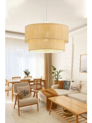 Allians Modern Rattan 2 Katlı Sarkıt Avize, Salon, Mutfak ve Yatak Odası Için Şık Aydınlatma