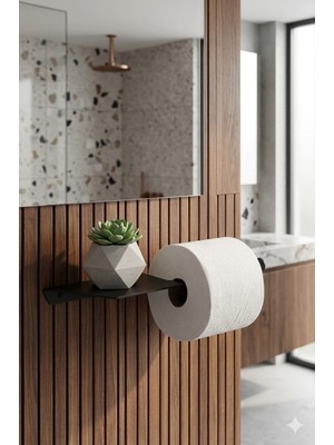 Lunoart Telefon Raflı Siyah Metal Tuvalet Kağıtlığı – Modern Wc Kağıt Tutucu Banyo Aksesuarı