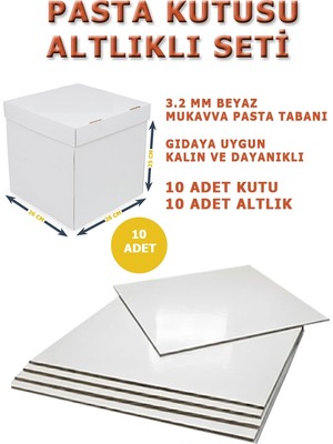 KutuTR 26 x 26 x 25 Pasta Kutu ve Altlık Set (Takım) | Beyaz Yaş Pasta Kutusu | Beyaz Pasta Altlığı