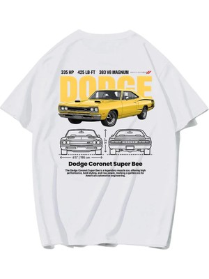 Brz Collection Unisex Oversize Coronet Super Bee Dodge T-Shirt (Beyaz)