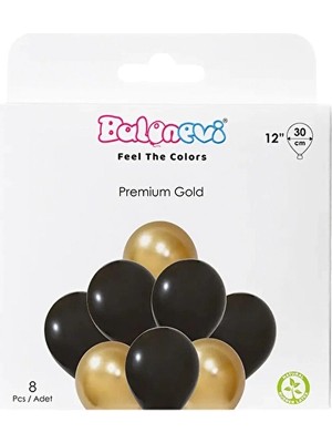 2 Adet Balonevi Siyah ve Gold Balon Seti 30 cm 8'li