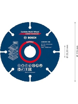River Professional 1x Expert Carbide Multi Wheel Kesici Diskler (Sert Ahşap, Çivili Ahşap, Plastik, Alçıpan Panel, Ø 115 Mm, Aksesuar Küçük Avuç Taşlama Makinesi)