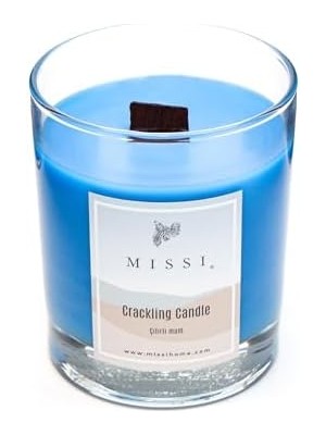 River Ahşap Fitilli Vanilya Sandal Kokulu Mavi Craklıng Vegan Mum (Çıtırtılı Mum)