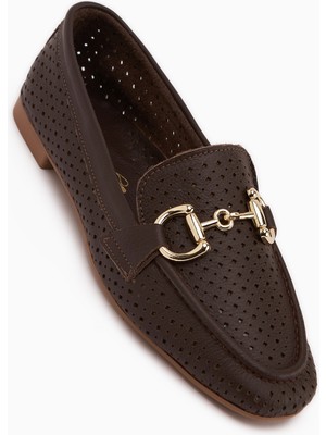 Limoya Rian Hakiki Deri Kahve Tokalı Kadın Babet