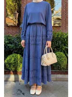 inStyle Fırfırlı Kloş Etekli Indigo Takım