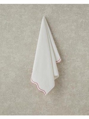 River Retro Pamuklu Nakışlı Yüz Havlusu Ekru - Pembe