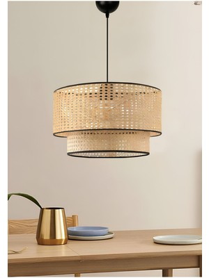 Allians Modern Rattan 2 Katlı Sarkıt Avize, Şık ve Doğal Tasarım