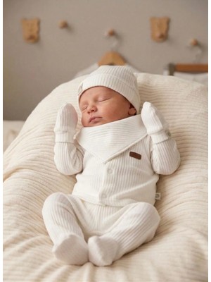 Babytex Yenidoğan Bebek 5’li Hastane Çıkışı Seti | Pamuk Takım (Zıbın, Pantolon, Şapka, Eldiven, Önlük)
