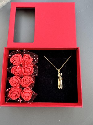 Gözde Aksesuarım Güllü Kutuda Sarılan Çift Kolyesi Çelik