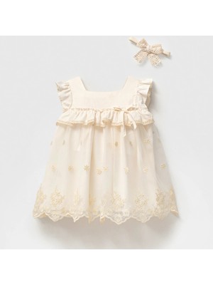 Noynoy Kız 9-24 Ay Etek Nakışlı Elbise - Ekru - 6 - 9 Ay Ekru