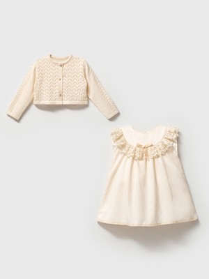 Noynoy Kız 9-24 Ay Roba Dantel Elbiseli Takım - Ekru - 6 - 9 Ay Ekru