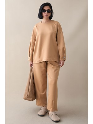 inStyle Kolları ve Paçası Pensli Ikili Takım Sütlü Kahve