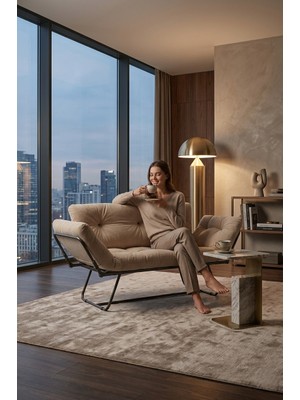 AVYNA Royal Blue Luxe Katlanır Yataklı Kanepe – Mekanizmalı Ikili Krem Çekyat, Premium Konfor