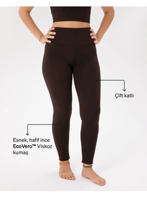 Ayma Active Kadın Kahverengi Basic Viskoz Tayt - EcoVero Viskoz, Çift Kat Yumuşak Kumaş, 4 Kat Korsaj, Yüksek Bel Spor ve Günlük Tayt
