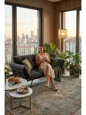 AVYNA Royal Luxe Katlanır Yataklı Kanepe – Mekanizmalı Ikili Çekyat, Premium Konfor, Tay Tüyü - Füme