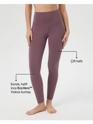 Ayma Active Kadın Lila Basic Viskoz Tayt - EcoVero Viskoz, Çift Kat Yumuşak Kumaş, 4 Kat Korsaj, Yüksek Bel Spor ve Günlük Tayt