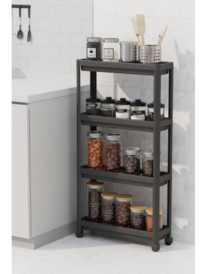 Deyhome Tekerlekli Dikdörtgen 4 Katlı Raf Ünitesi – Banyo & Mutfak Düzenleyici Organizer