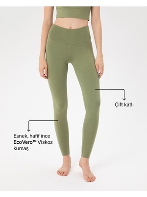 Ayma Active Kadın Açık Yeşil Basic Viskoz Tayt - EcoVero Viskoz, Çift Kat Yumuşak Kumaş, 4 Kat Korsaj, Yüksek Bel Spor ve Günlük Tayt