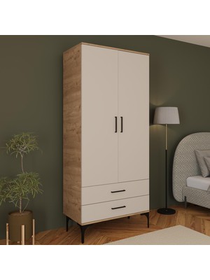 Bimossa K8020 Loft Sepet Gövde Kumtaşı Kapak 2 Kapaklı 2 Çekmeceli Askılı Kapaklı Elbise Dolabı Gardırop