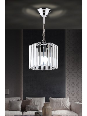 Allians Altıgen Kristal Taşlı Sarkıt Gümüş Avize 18CM, Salon, Mutfak, Hol, Oda Dekorasyonu