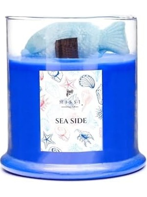 River Missi Büyük Üfleme Cam Balık Dekorlu Saks Mavisi Ocean Breeze Kokulu Vegan Mum (380 Gr)