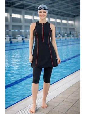 Tesmay Yarım Fermuarlı Likralı Mayo Kumaşı Büyük Beden Seçenekli Askılı Taylı Mayo 2499