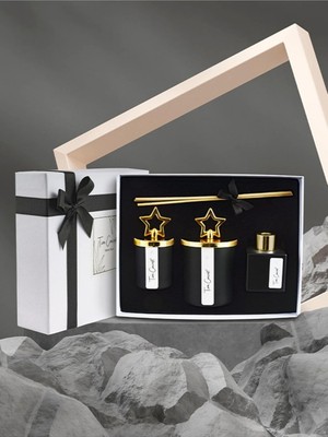 River Tiem Özel Tasarım Kutulu Çikolata Kokulu Tepelikli 3lü Bardak Mum ve Oda Koku Seti