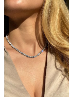 Spossy Silver Jewelry A+ Kalite Zirkon Taşlı Pırlanta Kilit Su Yolu Kolye