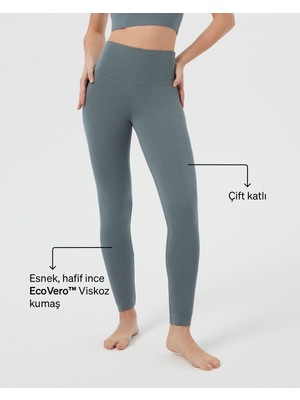 Ayma Active Kadın Açık Mavi Gri Basic Viskoz Tayt - EcoVero Viskoz, Çift Kat Yumuşak Kumaş, 4 Kat Korsaj, Yüksek Bel Spor ve Günlük Tayt