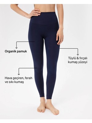 Ayma Active Kadın Lacivert Indigo Organik Pamuk Basic Tayt - Gots Sertifikalı, Yüksek Bel, Çift Kat Korsaj, Orta Yoğunluklu Yoga Pilates Taytı