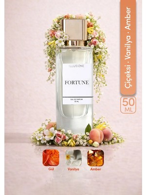 ILLUSIONE Fortune EDP Kadın Parfüm 50ml | Vanilya-Çiçeksi-Amber | Narenciye, Paçuli, Sedir, Sandal