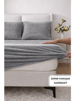Evien Home Süper Yumuşak Flanel Wellsoft Lastikli Çarşaf Seti Tek/çift Kişilik Gri