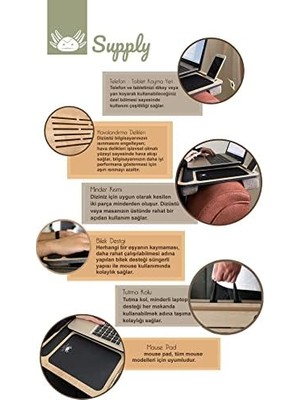 River Axolotl Telefon ve Tablet Bölmeli Minderli Laptop Sehpası Notebook Bilgisayar Çalışma Masası, Antik Meşe