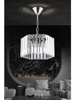 Allians Şık Altıgen Kristal Taşlı Sarkıt Gümüş Avize, Salon ve Mutfak Için El Işçiliği