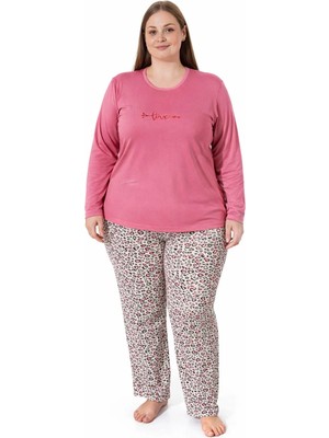Pemilo Kadın 7257 Büyük Beden Uzun Kol Likralı Milan Pijama Takımı