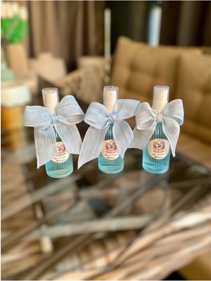 Bebek Hediyelik Kolonya Mavi Keten Kurdeleli Isim Etiketli 10 Adet